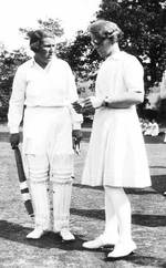 AF Bull (left) and MA Pollard chat during their Teams' match August 1934